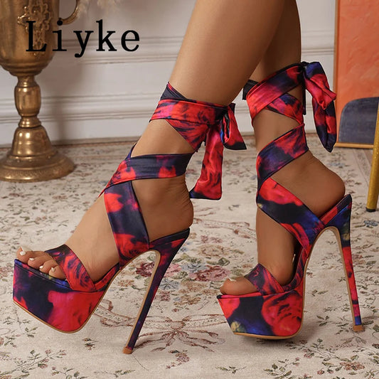 Liyke Summer Fashion Ankle Cross Strap Platform Sandals Women Wedding Banquet Shoes Sexy Open Toe Party Strip Pole Dance Heels