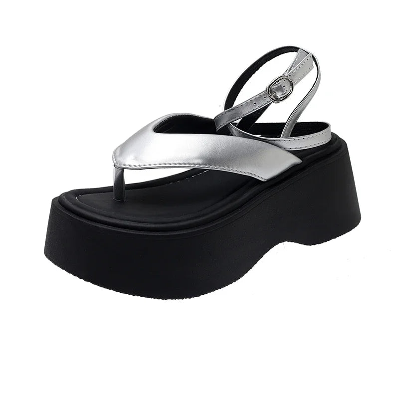 Women Heeled Sandals High Heels Clip Toe Shoes Platform Buckle Flip Flops 2025 Summer Fashion Pumps Slingback Sandalias De Mujer