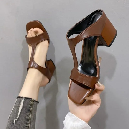 High Heeled Slippers for Women Summer 2025 New Korean Version Stylish and Comfortable Thick Heeled Slippers Woman High Heels