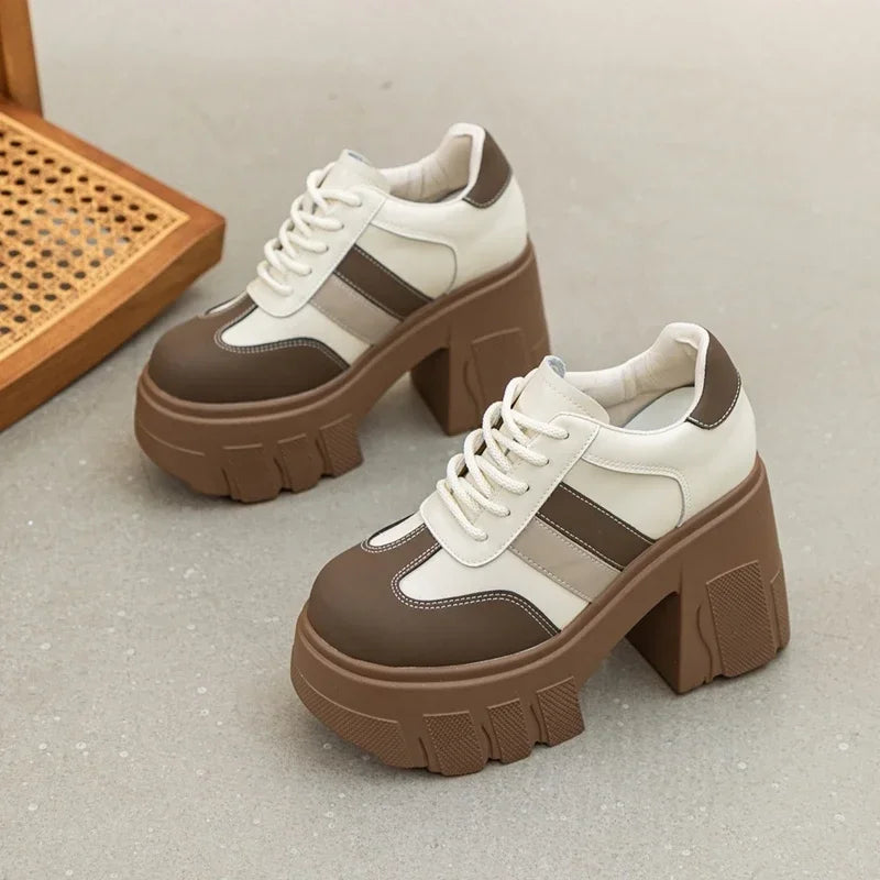 High Heels Ladies Spring New 11cm Fashion Women's Shoes Platform Genuine Leather Lace-up Ladies Shoes