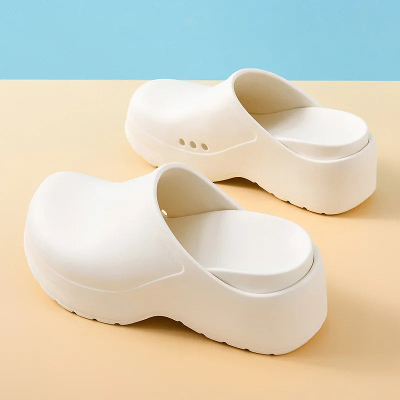 Summer Women 6 Platform 6.5cm High Heels Slippers Female Slip on Fashion Lady Internal Elevation Casual Beach Slides