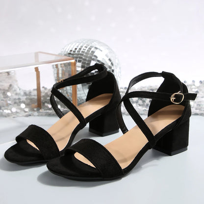 Heeled Sandals 2025 Summer fashion Black Elegant Woman Shoes with High Heels Square Heel Comfortable Women's Sandals