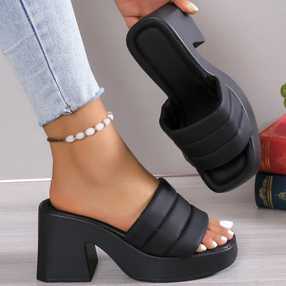 Elegant Women Platform Slippers Women Summer High Heels Leather Female Outdoors Non-slip Casual Beach Heels Sandals Ladies Shoes