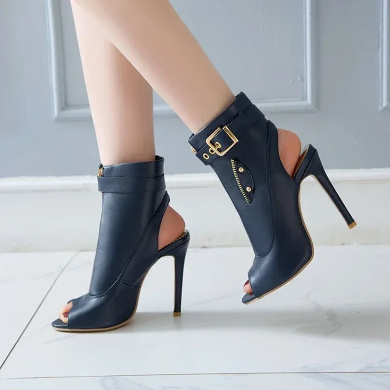 Summer Sandals Zipper Ankle Boots For Women 11cm Stiletto High Heels Shoes Peep Toe Zipper Ladies Big Size 34-50 F1505