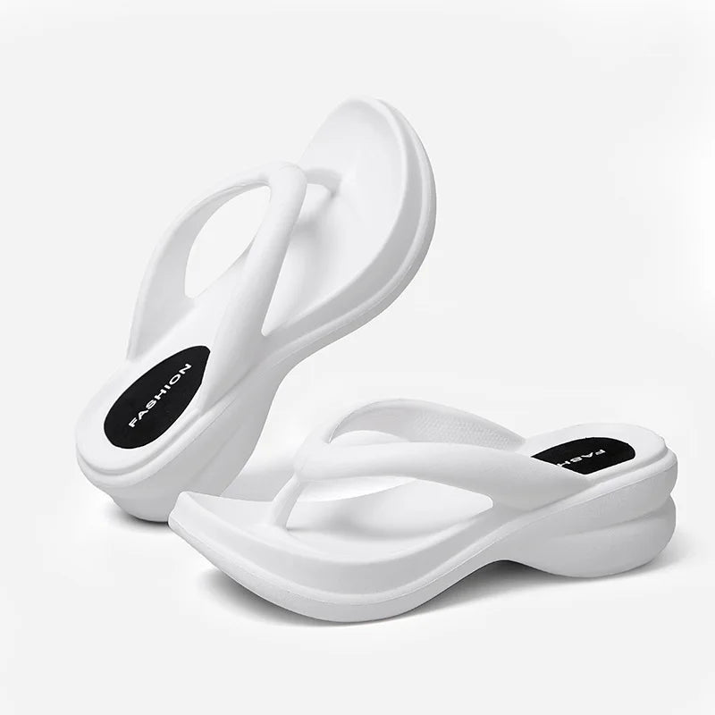 Women Sand Beach Flip Flops Wedge Heels Outside The Seaside Beach Sandals Thick-bottomed Flip-flops Outdoor Slides Summer Shoes