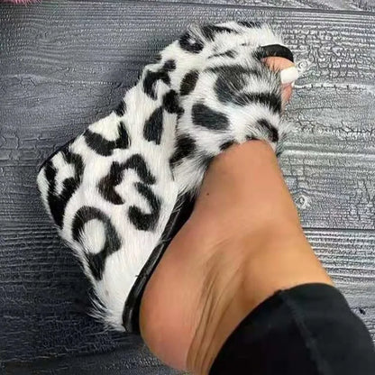 2025 Luxury Women's High Heels Fashion Versatile Furry Wedge Heel Platform Shoes Comfortable Height-increasing Women's Slippers