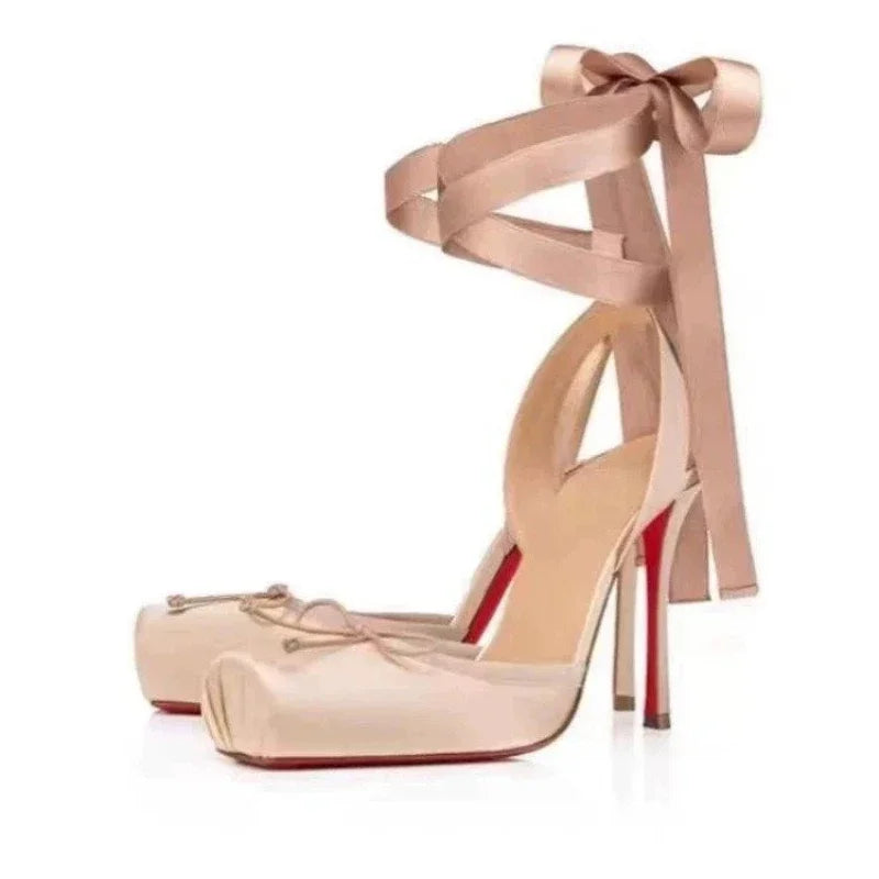 Women's Shoes 2025 New Personalized Thin Heels Satin Sexy Square Toe Strap Women's Shoes Banquet Wedding Niche Design Pumps