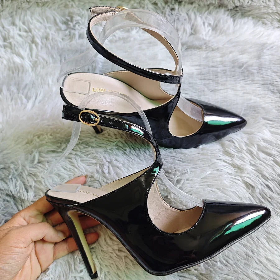 Women Ankle Strap Sandals Stilettos Sexy Hollow Pumps 11cm Pointed Toe High Heels Nighclub Party Dress Wedding Jazz Dance Shoes