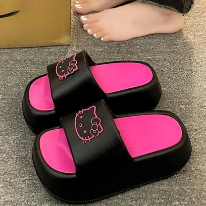 Sanrio Hello Kitty Modern Style High Heels Slippers for Women Y2k Cute Cartoon Home Shoes Summer New Beach Anti Slip Slippers