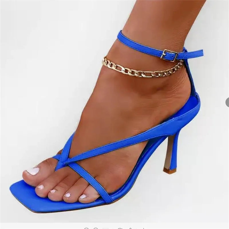 2025 New Sandal Shoes Narrow Band Party Dress Pump  Peep Toe Ankle Strap Women Summer Fashion Brand Thin High Heels Gladiator