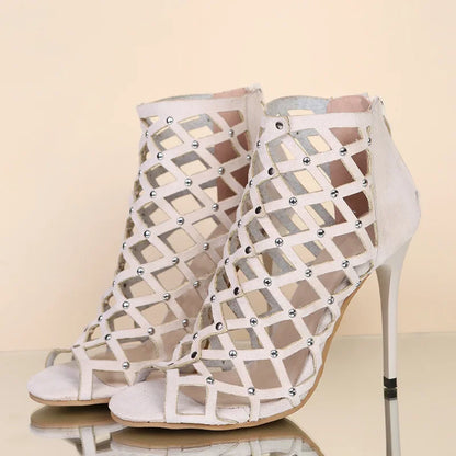 2025Dance Shoes High Heels Women Ballroom Latin Tango Dancing Boots Soft Soles Cut-Outs Party Dance Shoes Open ToesZipper