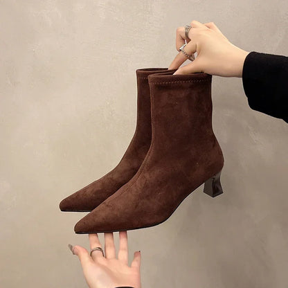 Designer Leopard Print shoes for Women Ankle Boots Fashion Pointed Toe Short Booties Concise Thick Heels Botas De Mujer